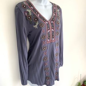 Cupio Beaded Embroidered Tunic Blouse Top